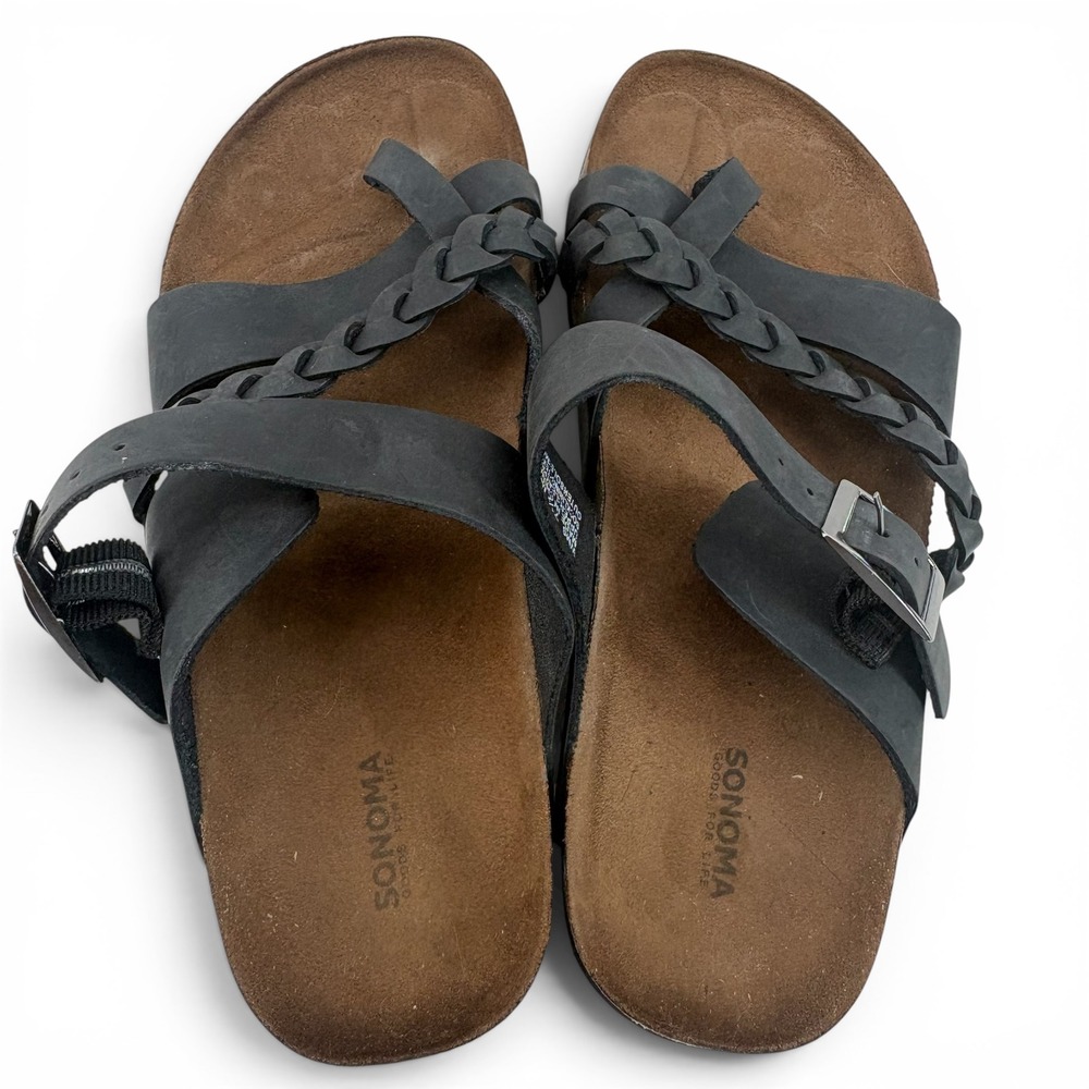 Sonoma Goods For Life Black Braided Strappy Cork Footbed Sandals Women's 7.5 - Picture 3 of 9